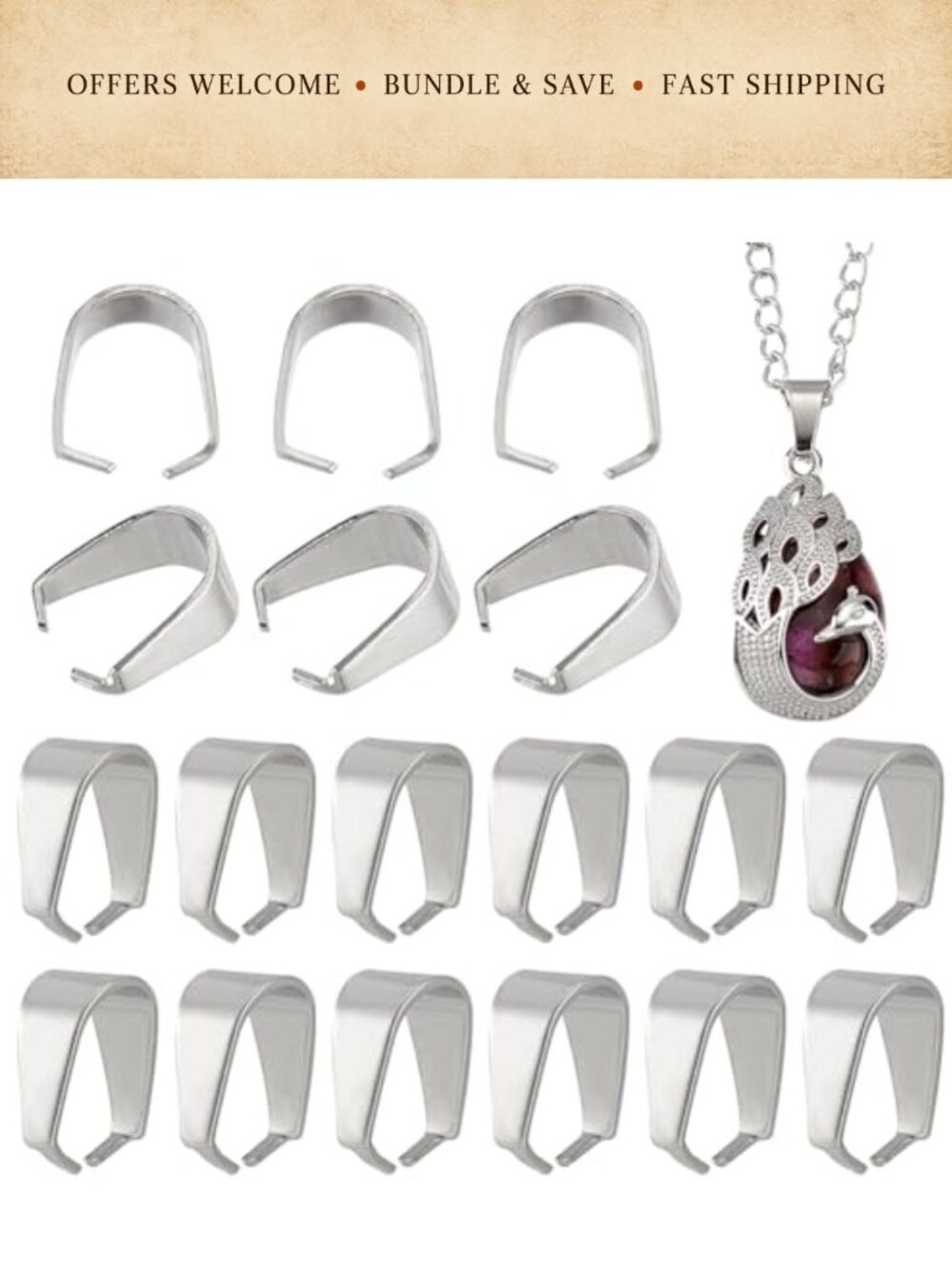 50pcs Stainless Steel Pinch Clip Bail Clasp Pendant Connector for Jewelry Making
